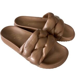 Lemon Jelly Cocoon Band Slides Sandals Shoes Metallic Bronze Vegan New 39 8.5